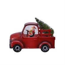 CAMION ROSSO CON BABBO NATALE 24CM LUCE BIANCO CALDO