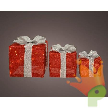 PACCHI REGALO CON LUCI LED BIANCO CALDO 3PZ