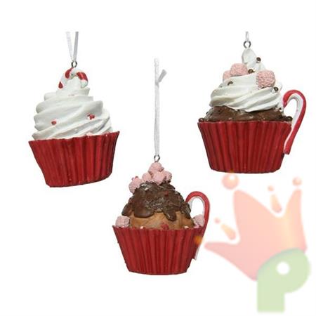 PENDENTI CUPCAKE 9CM BIANCO/ROSSO