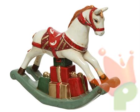 CAVALLO A DONDOLO CON PACCHI REGALO IN RESINA 19CM