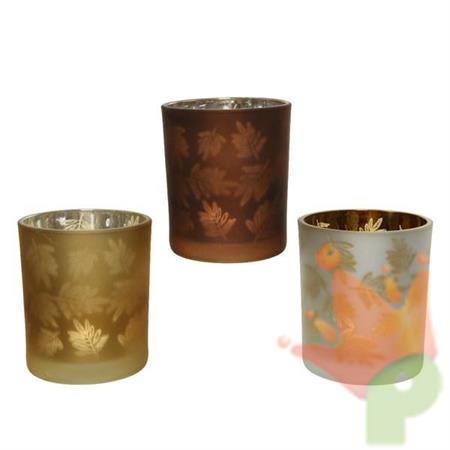 PORTATEALIGHT IN VETRO 8CM CHAMPAGNE/ORO/MARRONE