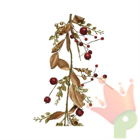 GHIRLANDA DI FOGLIE E BACCHE 120CM ROSSO/ORO