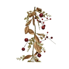 GHIRLANDA DI FOGLIE E BACCHE 120CM ROSSO/ORO