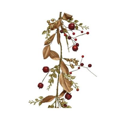 GHIRLANDA DI FOGLIE E BACCHE 120CM ROSSO/ORO