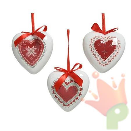 CUORE DA APPENDERE 8CM ROSSO/BIANCO DECORATO