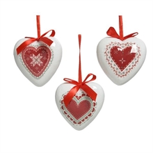 CUORE DA APPENDERE 8CM ROSSO/BIANCO DECORATO