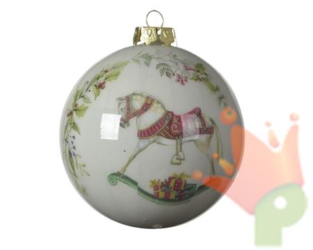 PALLINA DI NATALE CON DECORO CAVALLO A DONDOLO 8CM