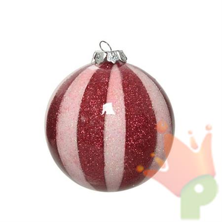 PALLINA DI NATALE A RIGHE BIANCO/ROSSO 8 CM