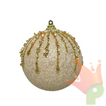 PALLINA PER ALBERO 8CM CHAMPAGNE CON DECORI ORO