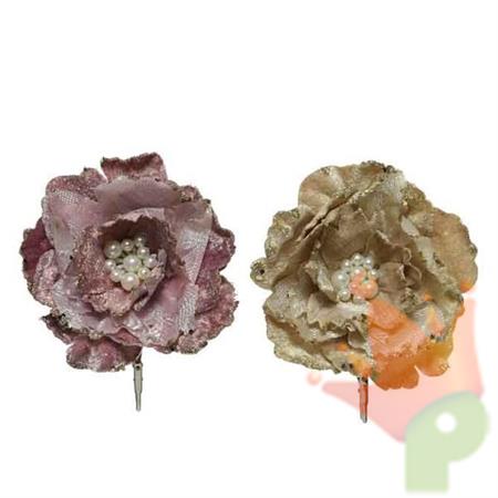 FIORE IN POLIESTERE 15CM ROSA/ORO