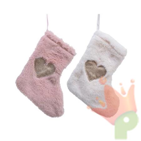CALZA NATALIZIA 19X19CM BAICO/ROSA CON CUORE
