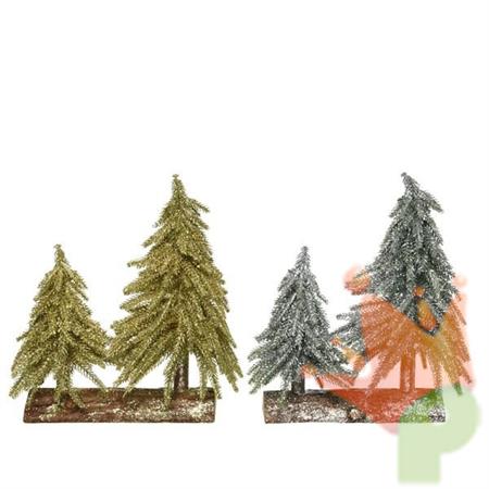 MINI ALBERI SU TRONCO 28CM ORO/ARGENTO GLITTER
