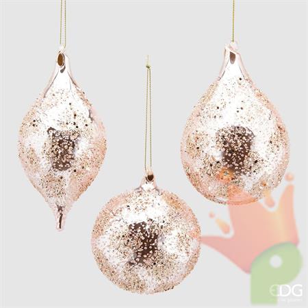 PALLINA DI NATALE VETRO ROSA 3 ASSORTITE 10 CM - EDG -