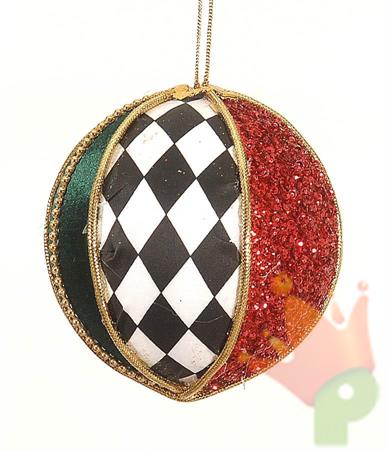 PALLINA DI NATALE ROSSO VERDE ROMBI BIANCO NERO 10 CM