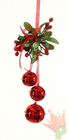 DECORAZIONE PENDENTE 17CM CON CAMPANE ROSSE