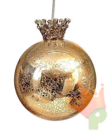 PALLINA PER ALBERO 10CM VETRO ORO CON CORONA