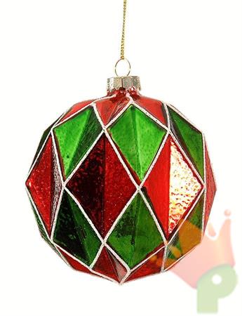 PALLINA PER ALBERO IN VETRO 10CM ROSSO/VERDE
