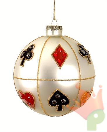 PALLINA PER ALBERO IN VETRO 10CM ARGENTO CON DECORO POKER