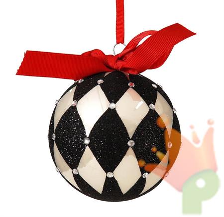 PALLINA PER ALBERO IN VETRO 10CM CON FIOCCO ROSSO