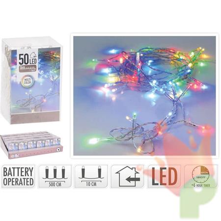 LUCI DI NATALE A BATTERIA 50 LED MULTICOLOR