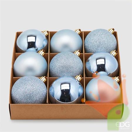 PALLINE DI NATALE CELESTE ASSORTITE 8 CM CONFEZIONE 9 PZ - EDG-