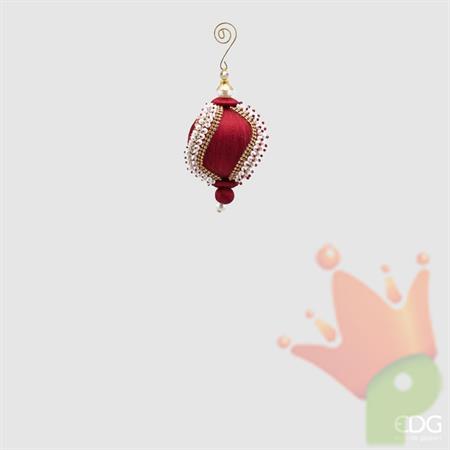 PALLINA DI NATALE TESSUTO BORDEAUX CON PERLE -EDG-