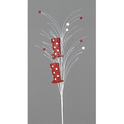 RAMO BIANCO 74 CM CON CAPPELLI ROSSI CON POIS BIANCHI
