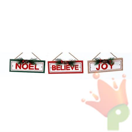 SCRITTA DA APPENDERE 17 CM NOEL/BELIEVE/JOY
