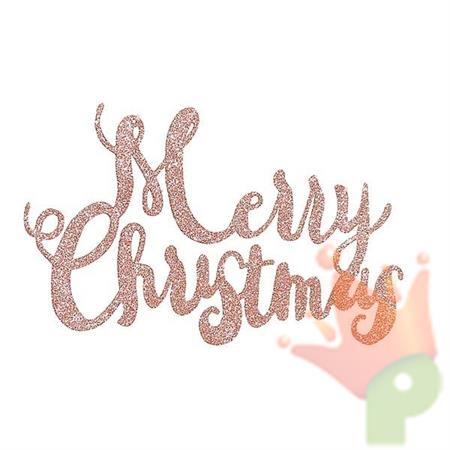 DECORAZIONE IN FERRO 14,5 CM MERRY CHRISTMAS ROSA GOLD GLITTER