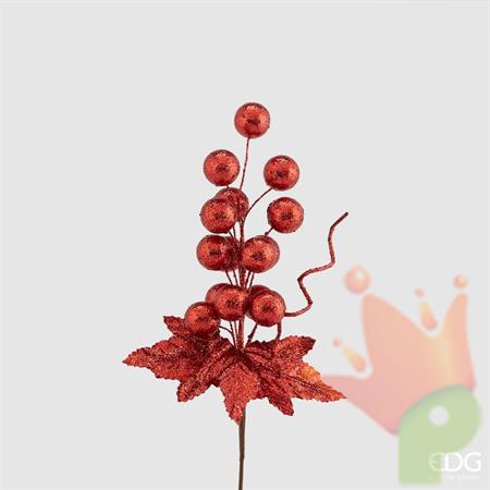 PICK CON BACCHE ROSSE GLITTER H. 30 CM