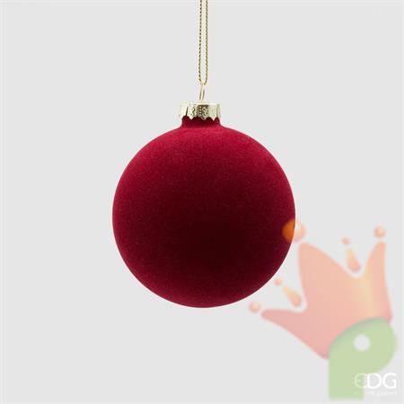 PALLINA DI NATALE VETRO VELLUTO BORDEAUX 8 CM - EDG-