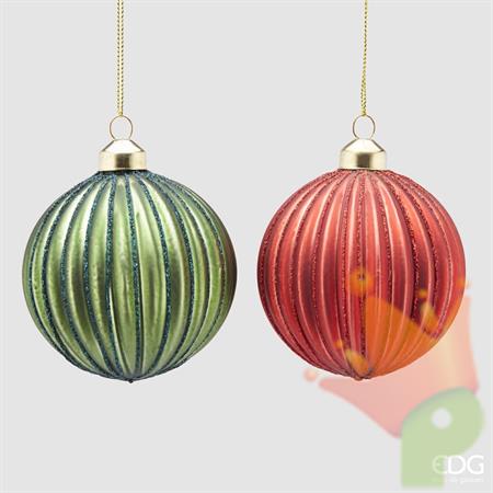 PALLINA DI NATALE VETRO 2 ASSORTITE VERDE ROSSO -EDG-