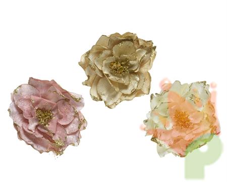 FIORE 16 CM CON CLIP AVORIO/CHAMAPAGNE/ROSA GLITTER