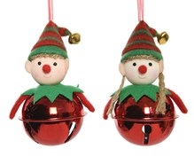 ELFO IN POLIESTERE DA APPENDERE CON CAMPANA IN FERO ROSSA 11 CM