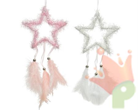 STELLA IN POLIESTERE CON PIUME BIANCO/ROSA 27 CM