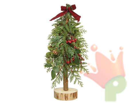 MINI ALBERO 40 CM CON BASE IN LEGNO BACCHE E FIOCCO