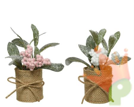 BACCHE BIANCO/ROSA IN VASO JUTA 15 CM