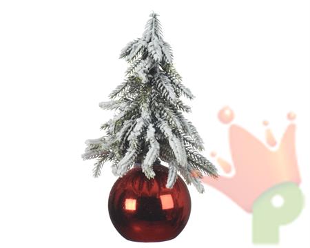 PALLINA ROSSA CON MINI ALBERO INNEVATO 16 CM