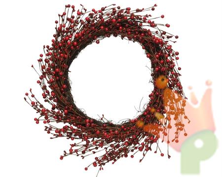 GHIRLANDA FUORIPORTA NATALIZIA 60 CM CON BACCHE ROSSE