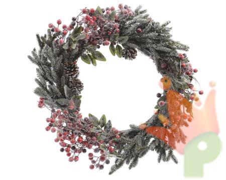 GHIRLANDA FUORIPORTA NATALIZIA 40 CM CON BACCHE E PIGNE