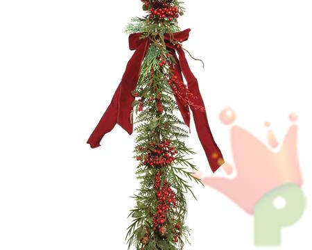 GHIRLANDA NATALIZIA 180 CM CON PIGNE BACCHE E FIOCCO ROSSO