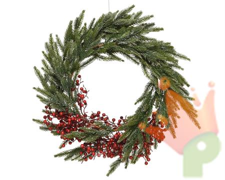 GHIRLANDA FUORIPORTA NATALIZIA 60 CM CON BACCHE ROSSE