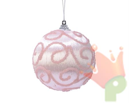 PALLINA DI NATALE ROSA DECORO DAMASCATO 8 CM