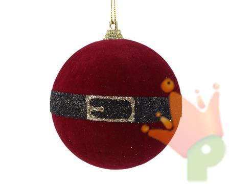 PALLINA DI NATALE VELLUTO ROSSO CINTURA BABBO NATALE 8 CM