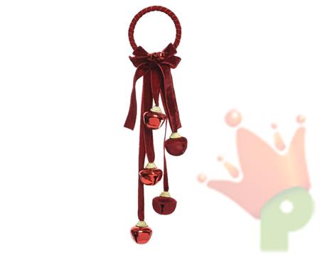 DECORAZIONE DA APPENDERE CON FIOCCO E CAMPANELLI ROSSO