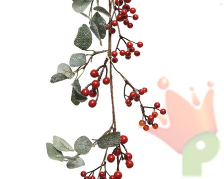 GHIRLANDA NATALIZIA 130 CM CON FOGLIE VERDI E BACCHE ROSSE