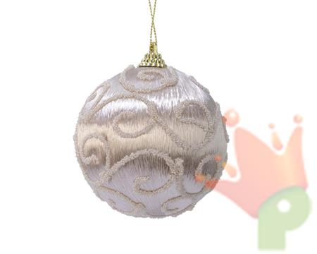 PALLINA DI NATALE AVORIO DECORO DAMASCATO 8 CM