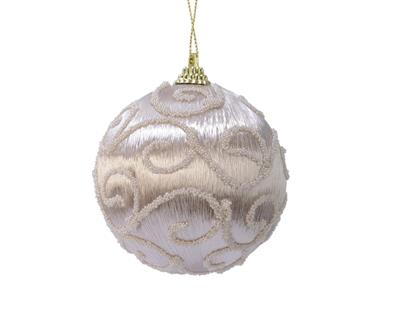 PALLINA DI NATALE AVORIO DECORO DAMASCATO 8 CM