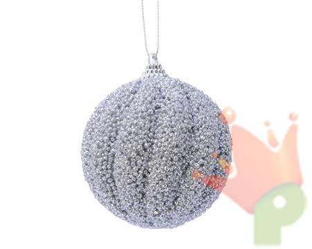 PALLINA DI NATALE ARGENTO GLITTERATA 8 CM