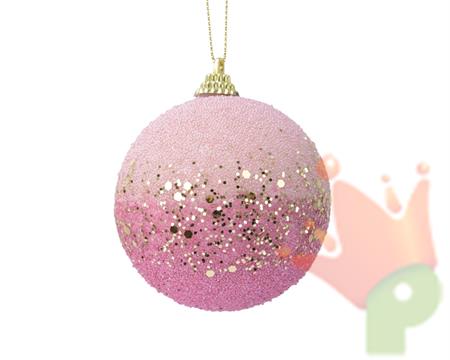 PALLINA DI NATALE ROSA GLITTER ORO 8 CM